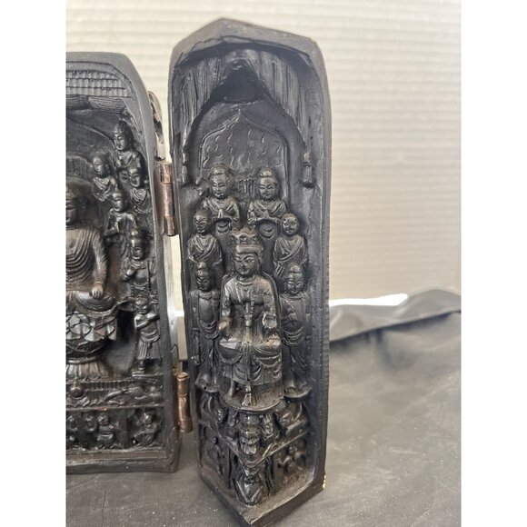 Vintage Buddhist Folding Travel Portable Shrine Kwan Yin Chinese Temple Resin - Picture 6 of 11